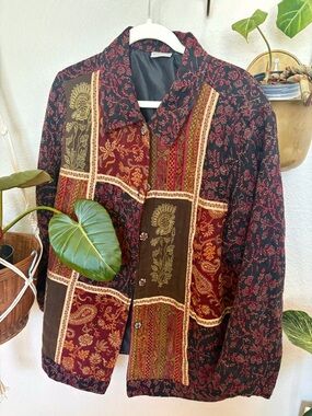 White Stag Black Jacket with Red Floral Embroidery